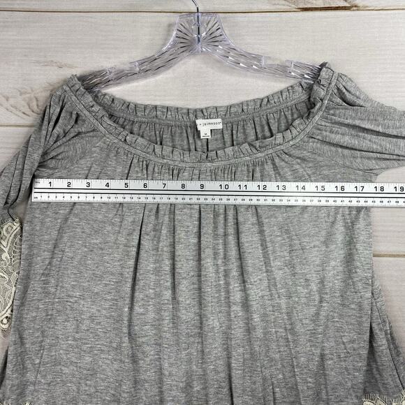 Coco + Jaimeson Womens Top Sz M Gray Cream Lace Bell Sleeve Boho Off Shoulder - Picture 3 of 9